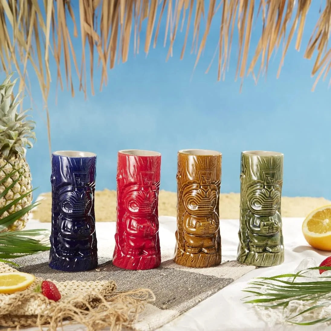 Ceramic Tiki Glasses Set Of 4 Z732