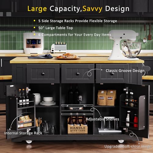 53" Kitchen Cart Island on Wheels with Power Outlet A159