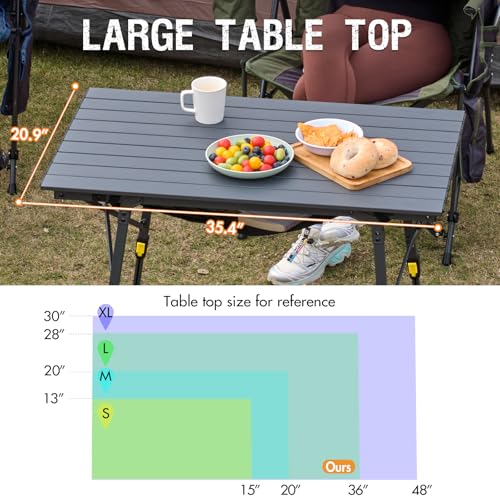 Folding Portable Camping Table with Adjustable Height Aluminum Roll Up Top D6339