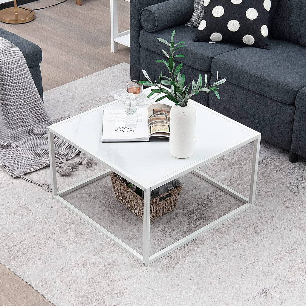 White Square Coffee Table with Faux Marble Tabletop X757