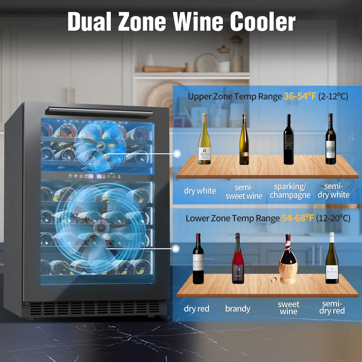 24" 56 Bottle Dual Zone Wine Cooler Refrigerator V9976