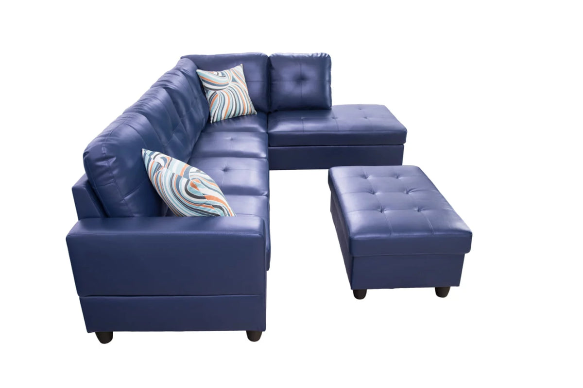 Blue Leather Sectional Sofa V242