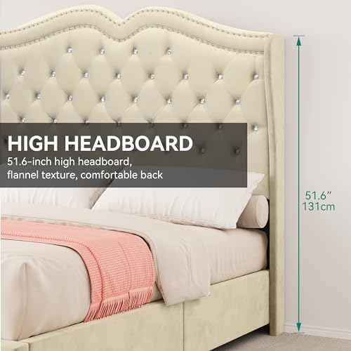 Queen Velvet Upholstered Storage Bed Frame with Headboard L461