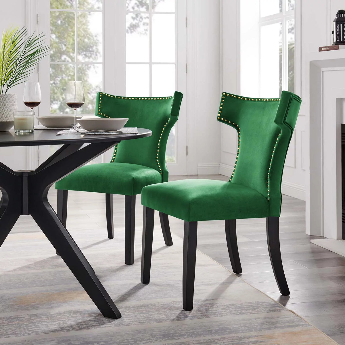 Velvet Dining Side Chairs Emerald Green Black Set of 2 I563636