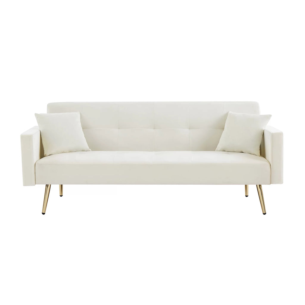 Cream White Velvet Convertible Futon Sofa Bed I3642