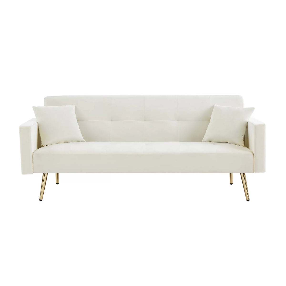Cream White Velvet Convertible Futon Sofa Bed I3642