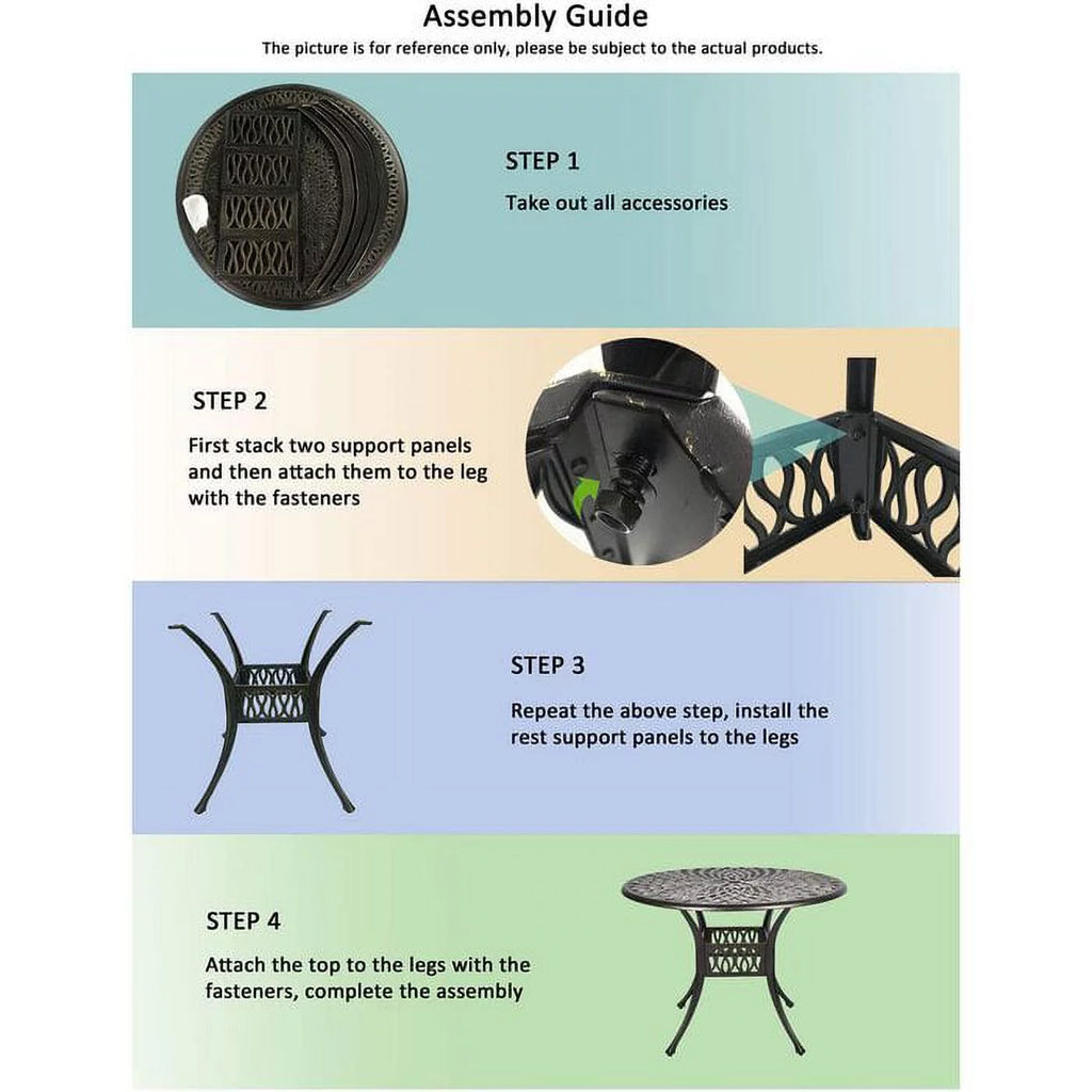 35.4" Diameter Cast Aluminum Round Patio Dining Table with Umbrella Hole H39365