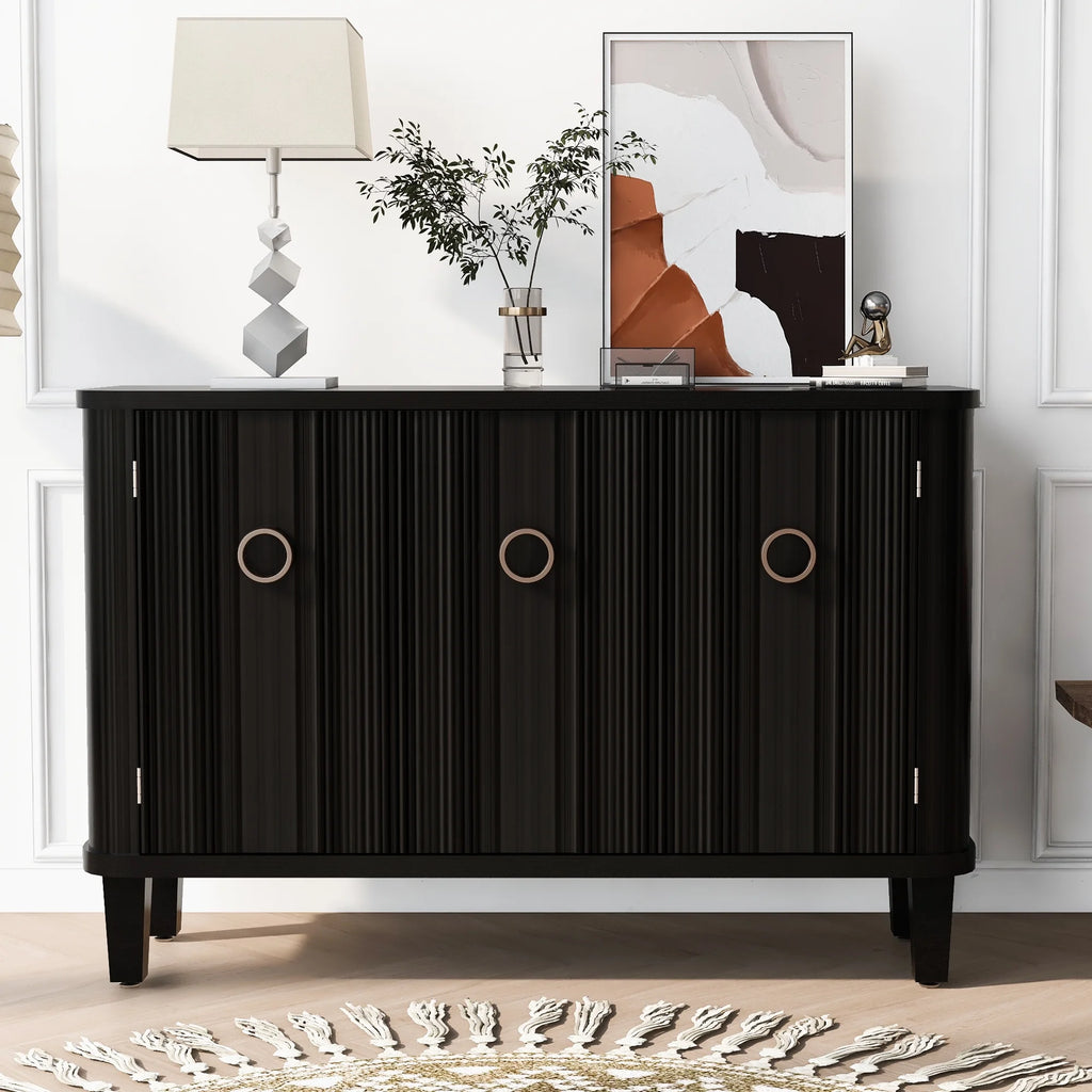 Black Solid Wood Veneer Storage Cabinet with Three Doors B5646