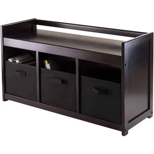 4-Pc Storage Bench & 3 Black Fabric Baskets B649