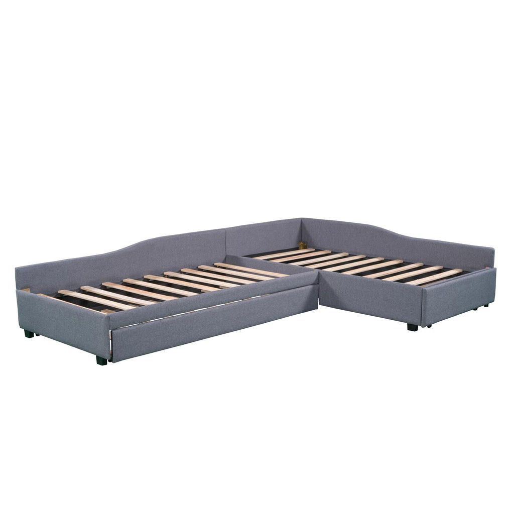 Gray Upholstered Double Twin Size Daybed with Trundle and Drawer K258842