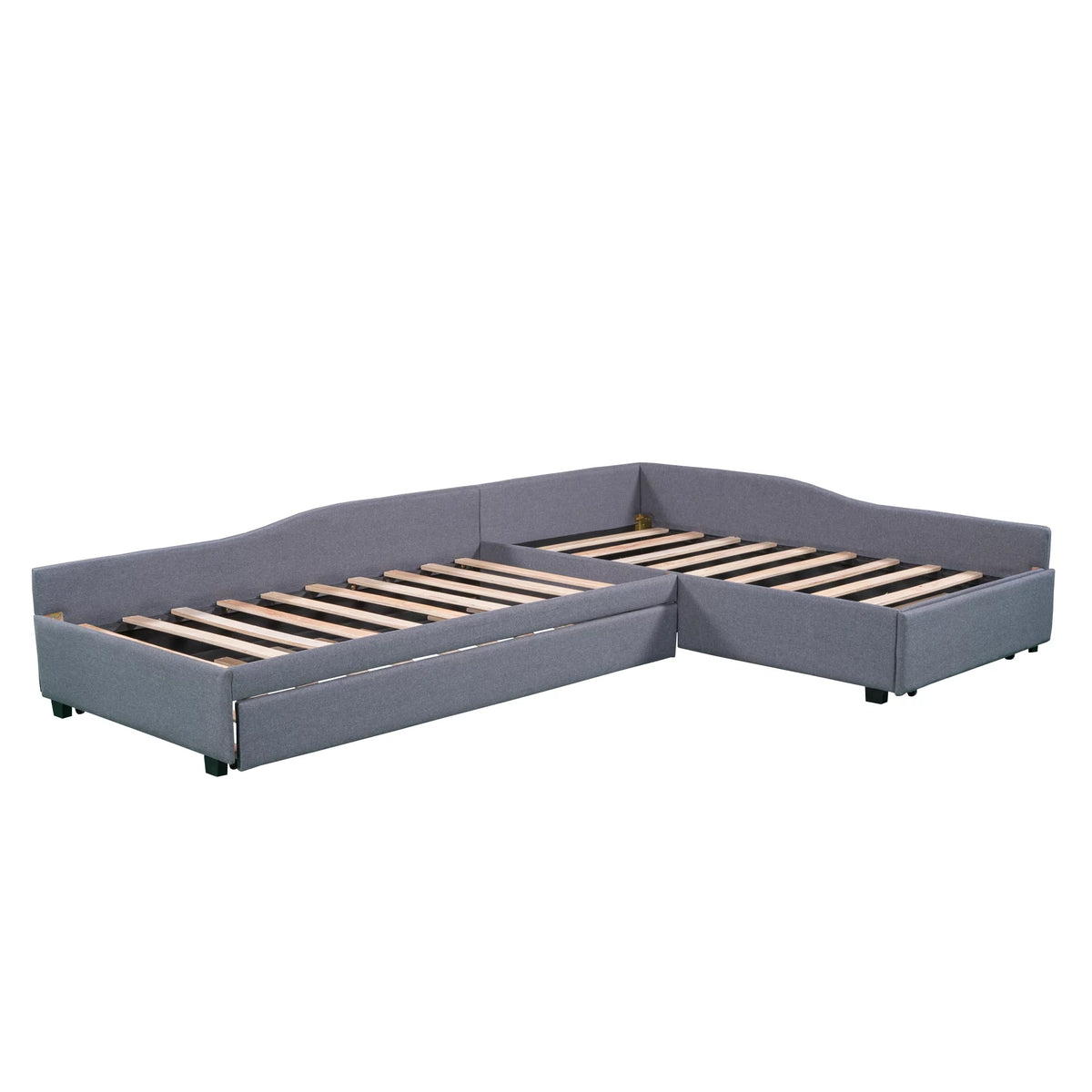 Gray Upholstered Double Twin Size Daybed with Trundle and Drawer K258842