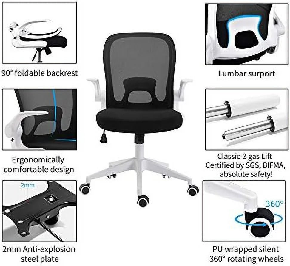 Home Office Desk and Chair Set Breathable Mesh Computer Chair Glass Top Desk Metal Frame O78234