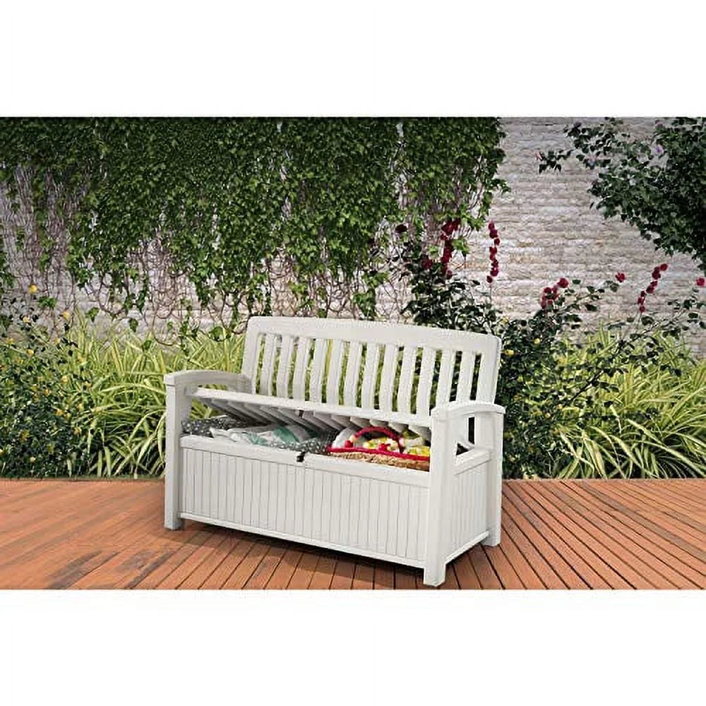 60 Gallon Ivory Storage Bench Deck Box D4974