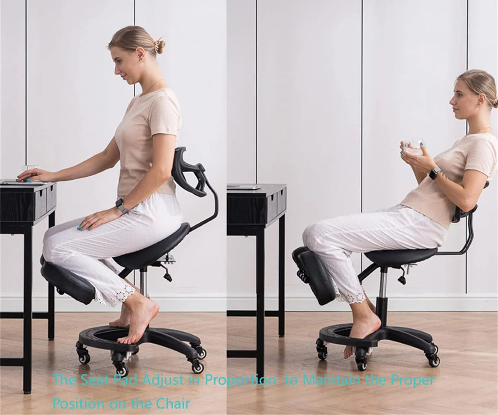 Black Adjustable Ergonomic Kneeling Chair with Wheels X12021