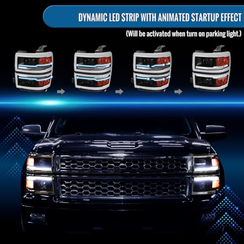 2014-2015 Chevy Silverado 1500 Black Chrome Trim Headlights Assembly Pair V8671