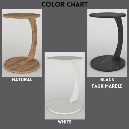 White Faux Marble Round C Shaped End Table with Wheels S503