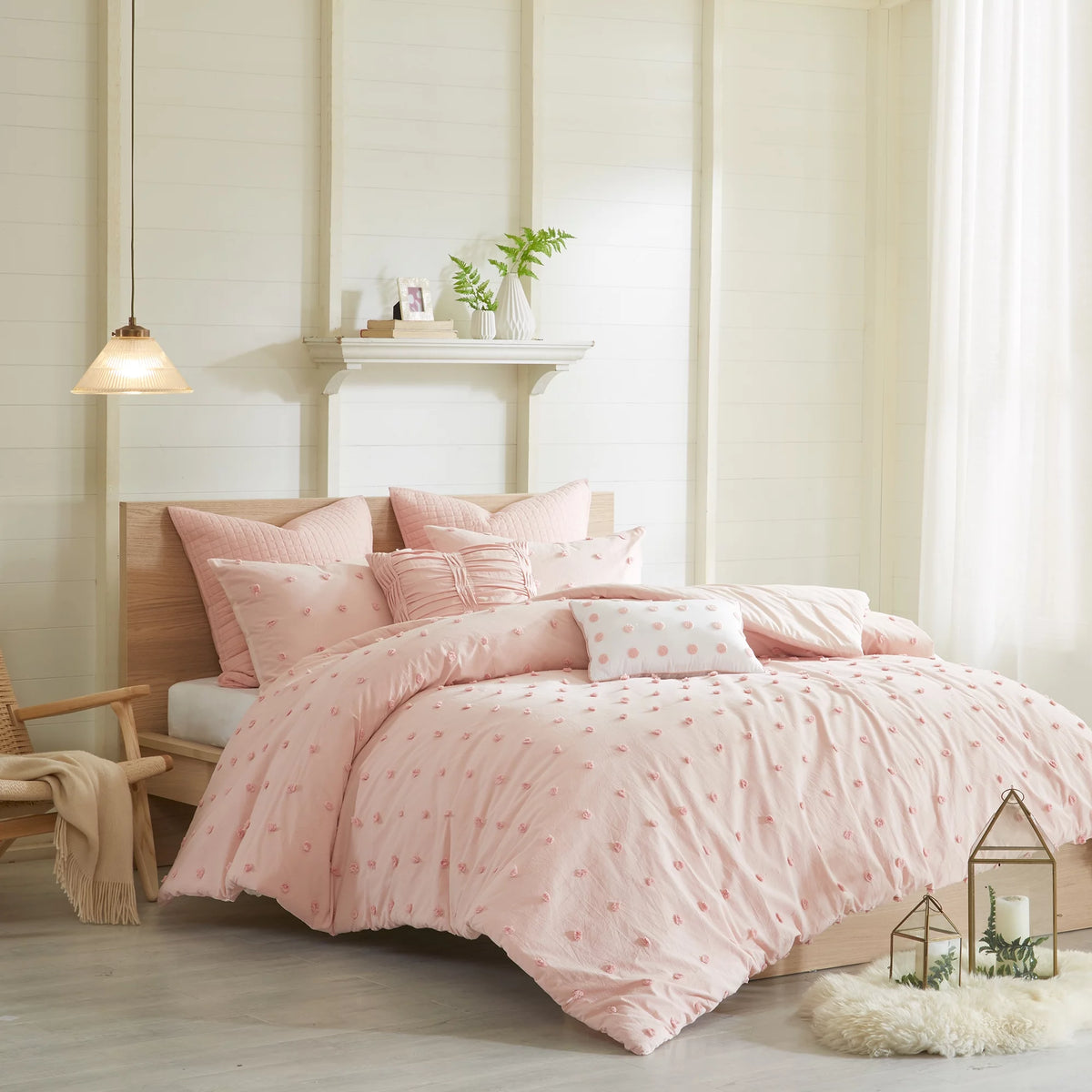 Cotton Jacquard Pink 5-Piece Comforter Set H21617