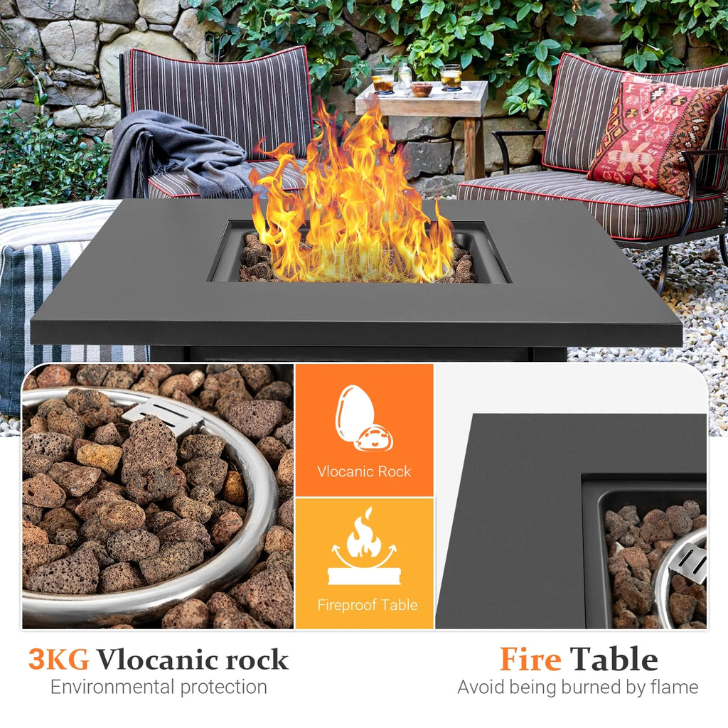 28" Propane Fire Pit Table with Lava Rocks and Cover W884685