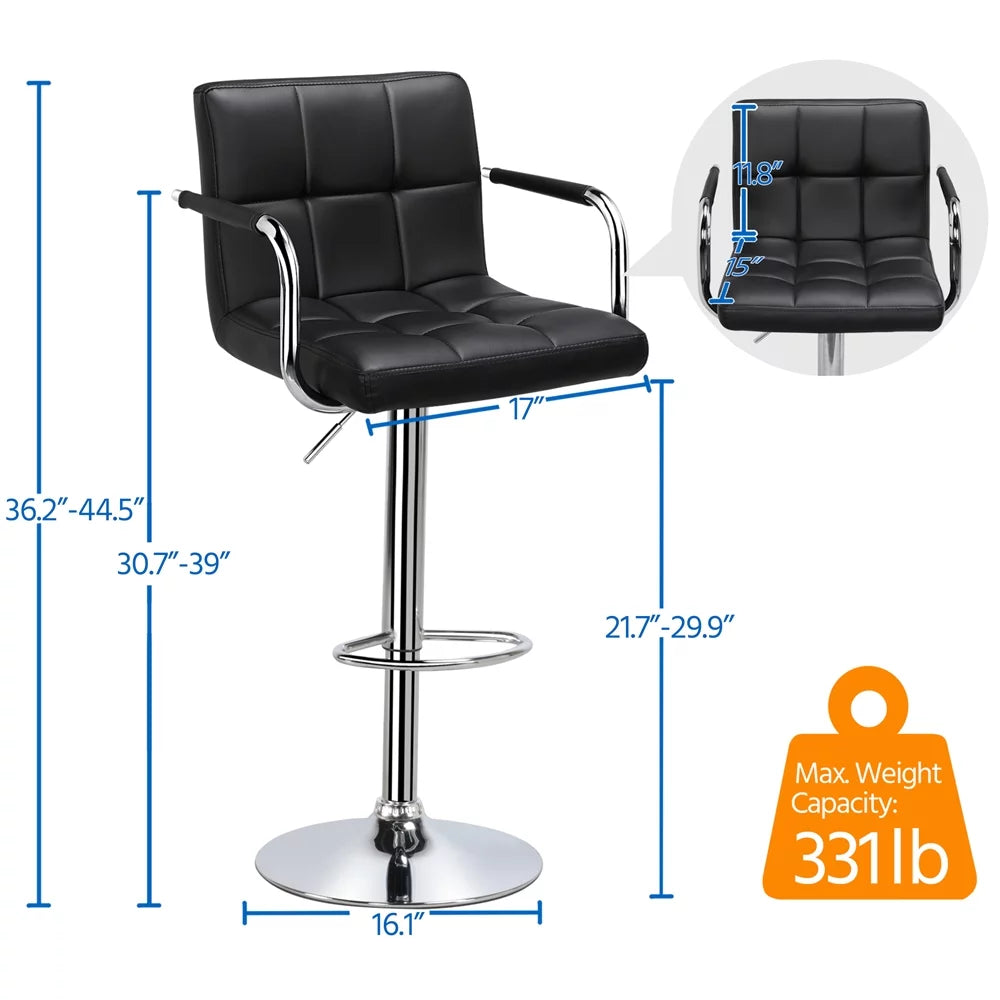 2pcs Black Faux Leather Swivel Bar Stools B1955