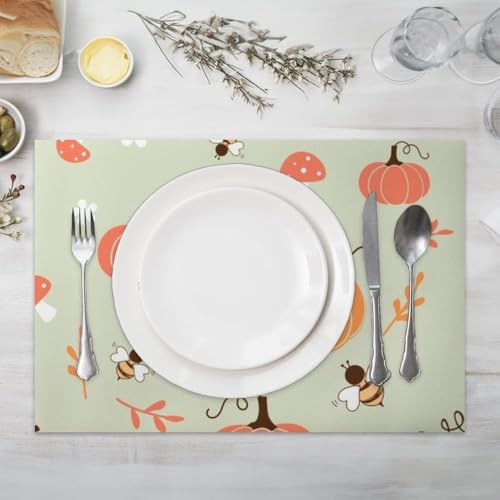 Faux Leather Pumpkin Bee 12 X 18 Inch Placemats Pack of 6 U87520