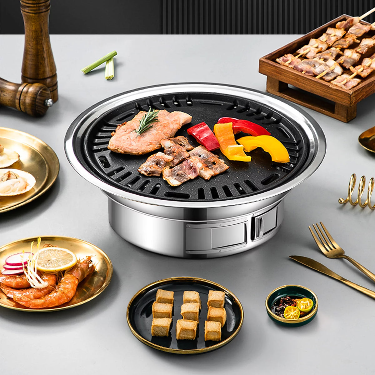 Charcoal Grill Non-stick Portable Stainless Steel BBQ T6278