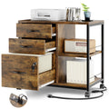 Brown 3 Drawer Wood File Cabinet with USB Charging Ports B742