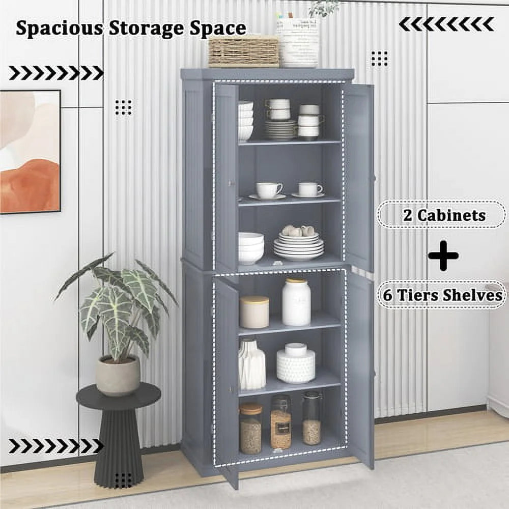 Tall Kitchen Pantry Storage Cabinet with 4 Doors and Adjustable Shelves P90797