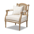 Ivory Fabric Upholstered Whitewashed Wood Armchair A378