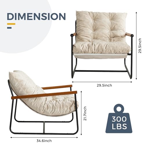 Beige Velvet Accent Chair with Metal Frame S694