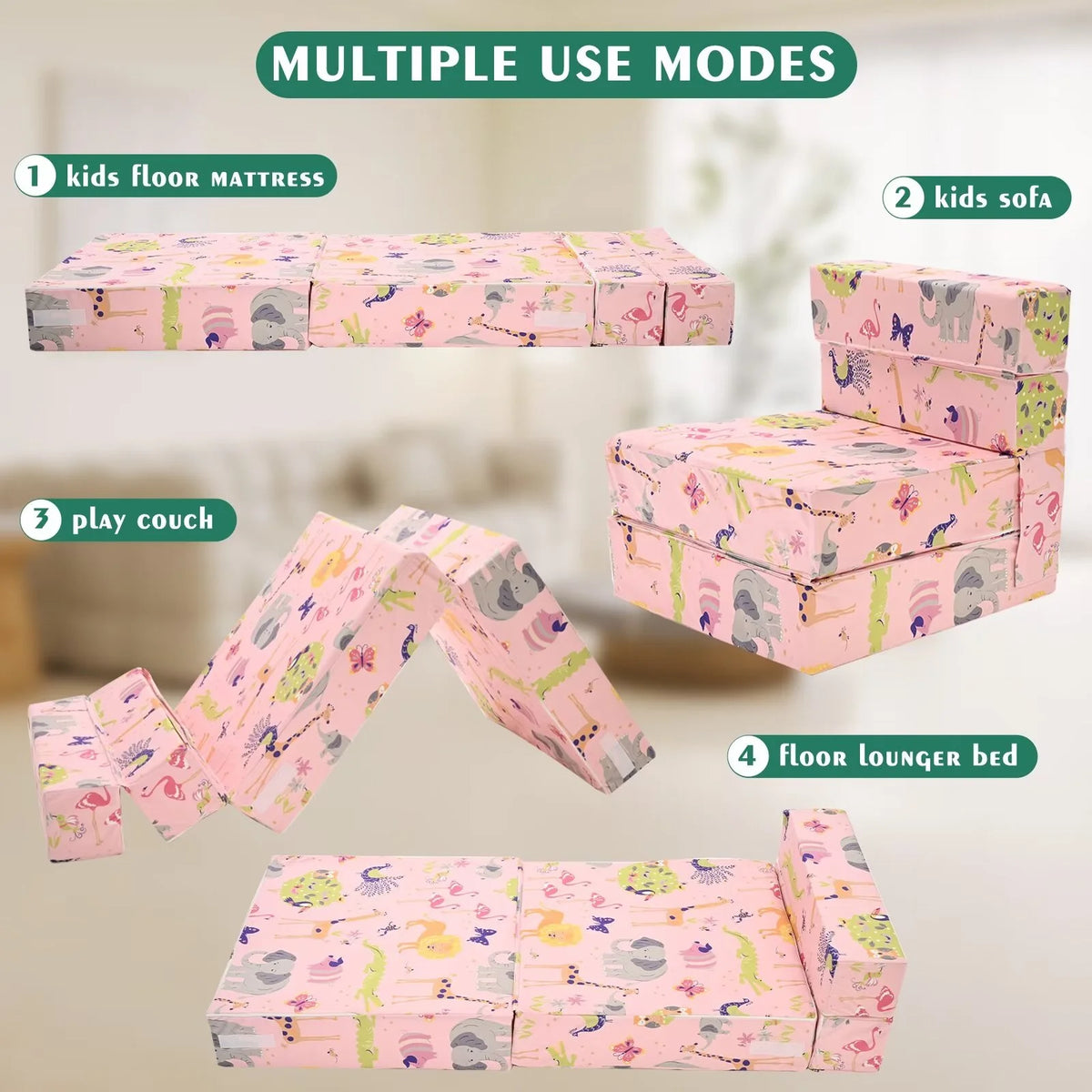 Pink 2-in-1 Kids Convertible Sofa Lounger Plush Fabric B4083