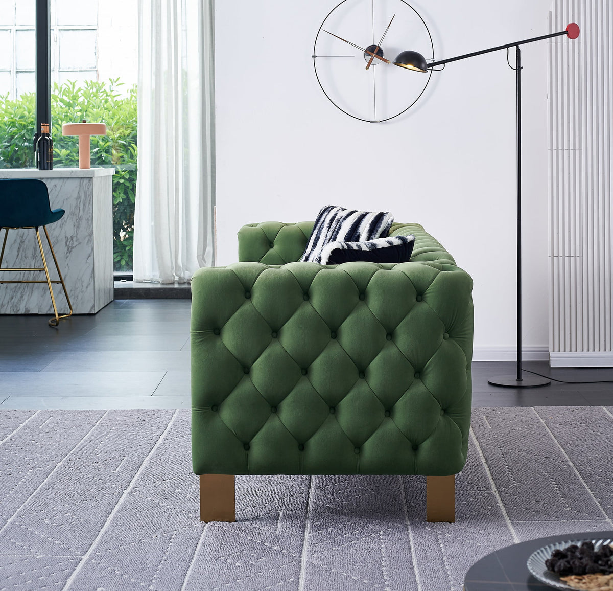 Green Tufted Velvet Sofa with 2 Pillows, 84 inches W832338