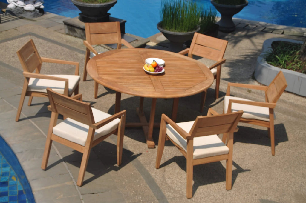 Grade-A Teak 7 Pc Dining Set with 6 Stacking Arm Chairs V2300