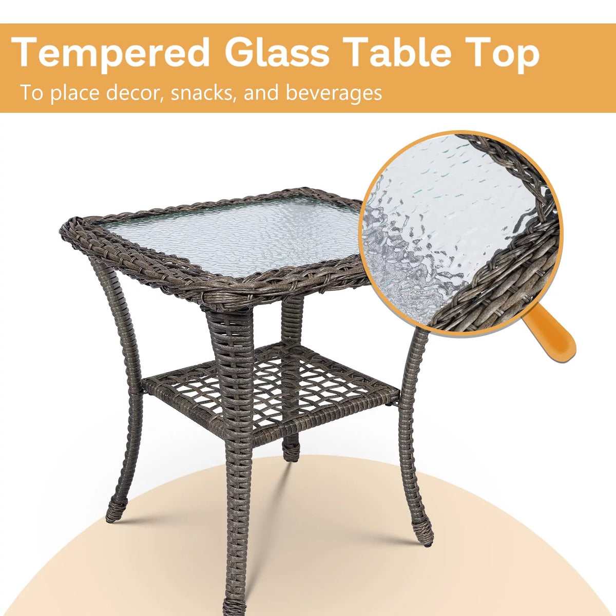3 Pieces Rattan Patio Rocking Chair Set with Cushions and Glass-Top Coffee Table T14374