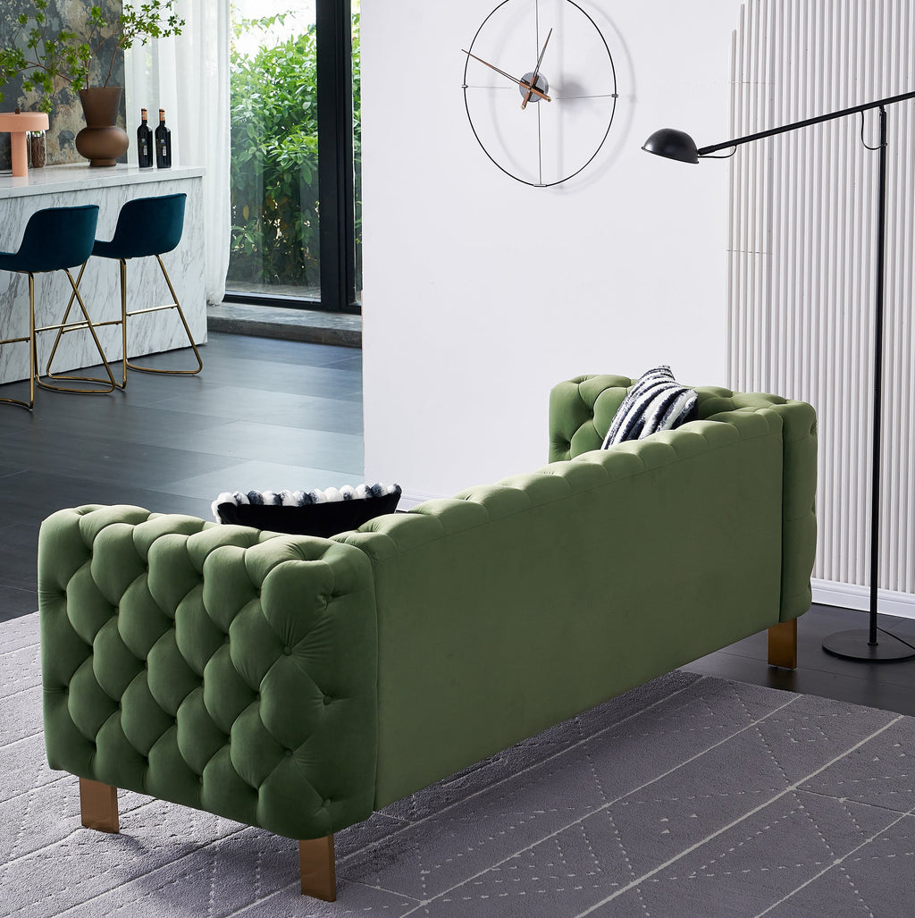 Green Tufted Velvet Sofa with 2 Pillows, 84 inches W832338