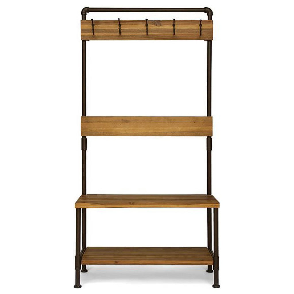 Acacia Wood Bench with Shelf and Coat Hook C39513