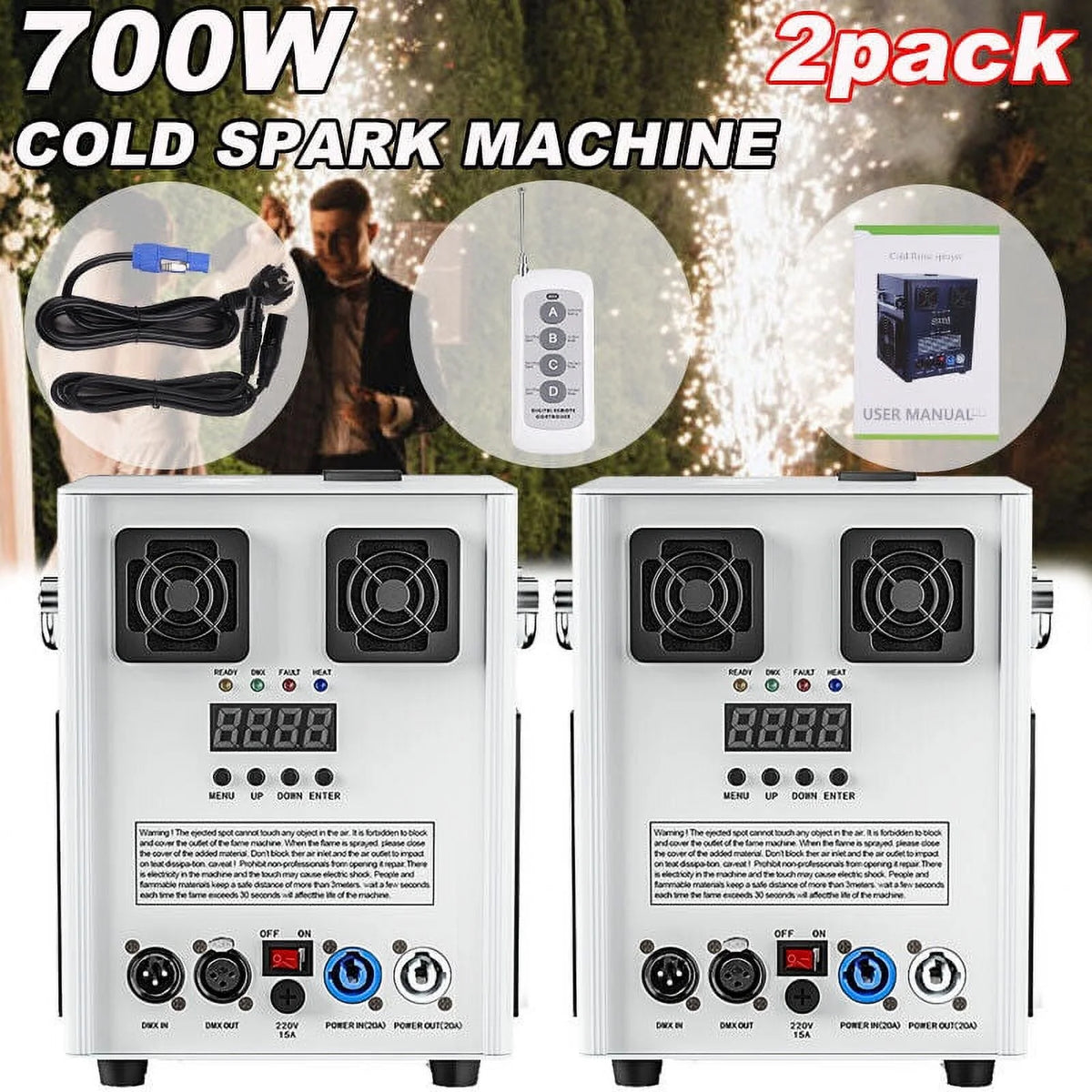 Cold Spark Machine 3-16FT Adjustable Stage Special Effect Machine with Wireless Remote Control DMX Low Noise Stage Equipment for Wedding DJ Disco Party 2pcs F921