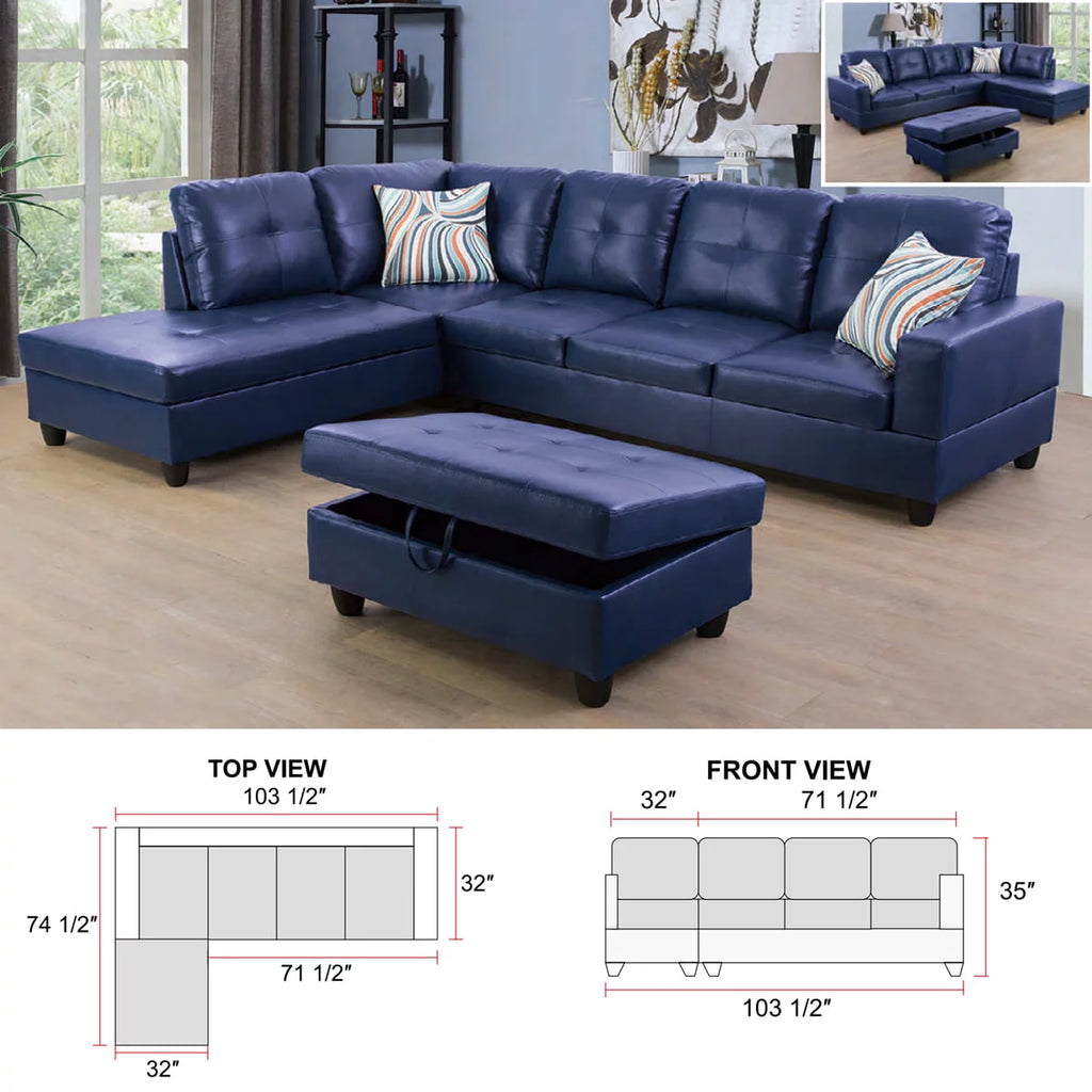Blue Leather Sectional Sofa V242
