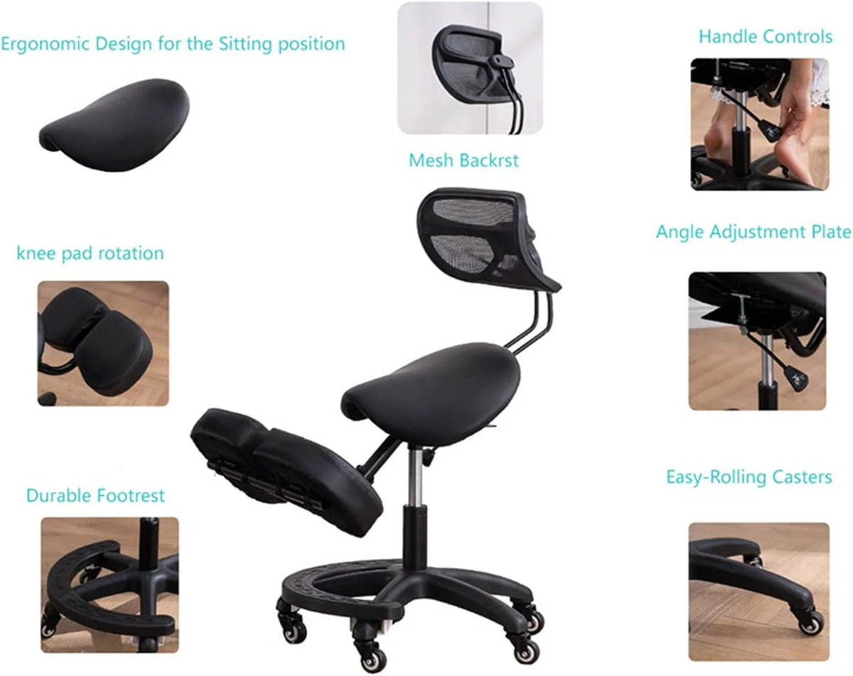 Black Adjustable Ergonomic Kneeling Chair with Wheels X12021