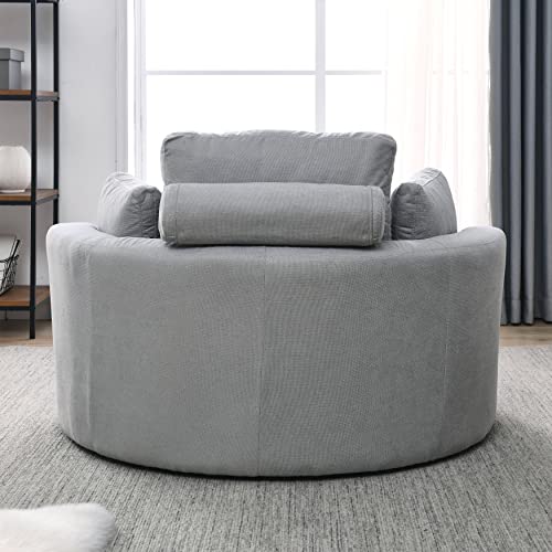 Oversized Velvet Swivel Barrel Chair with Ottoman and 4 Pillows B44302
