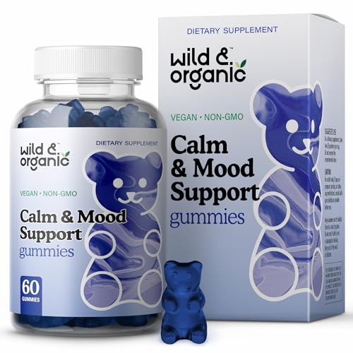 Calm & Mood Support Gummies Herbal Supplement with Magnesium L-Theanine Ashwagandha Lemon Balm & Bacopa 60 Chews C7796