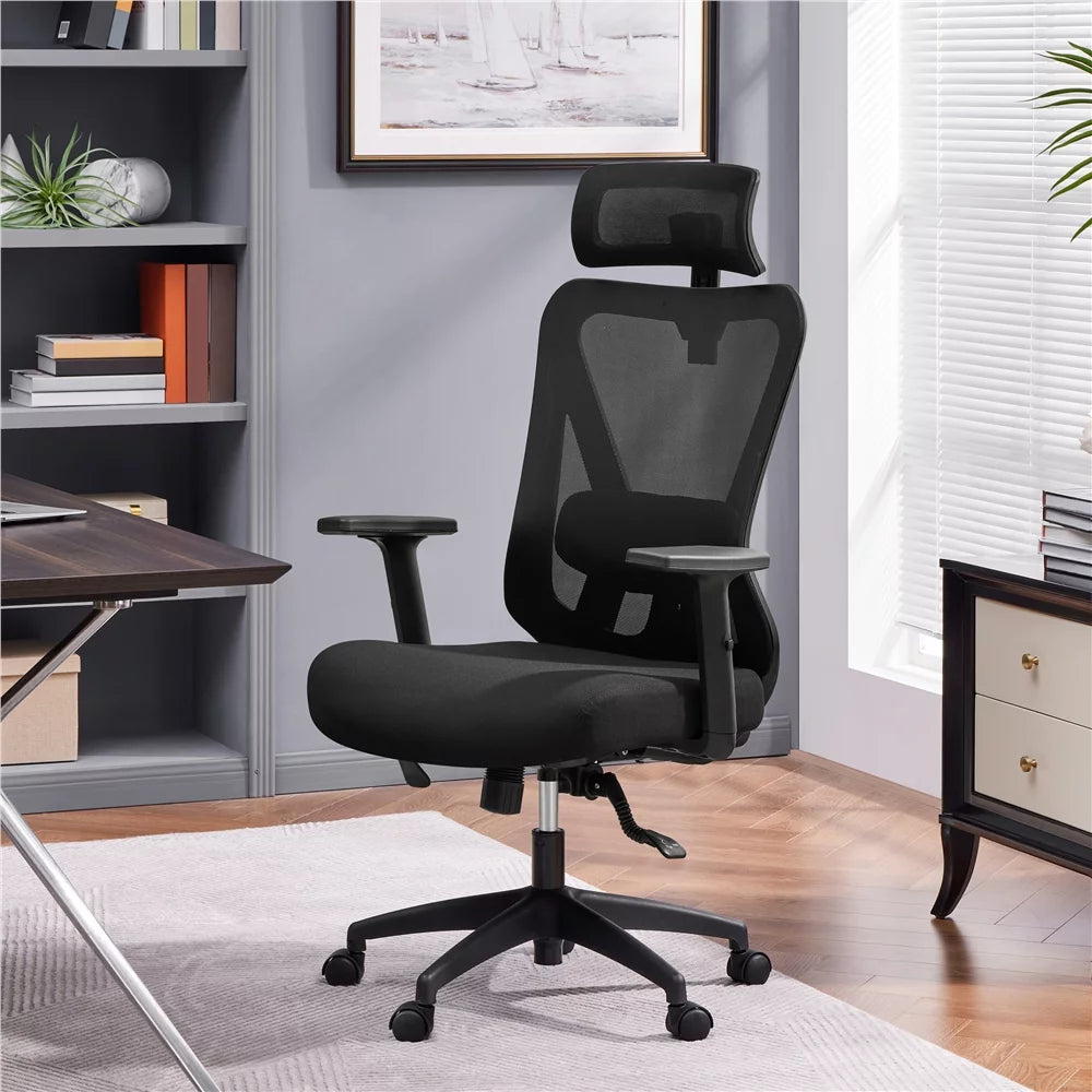 Black Ergonomic Mesh Office Chair with Headrest P2080