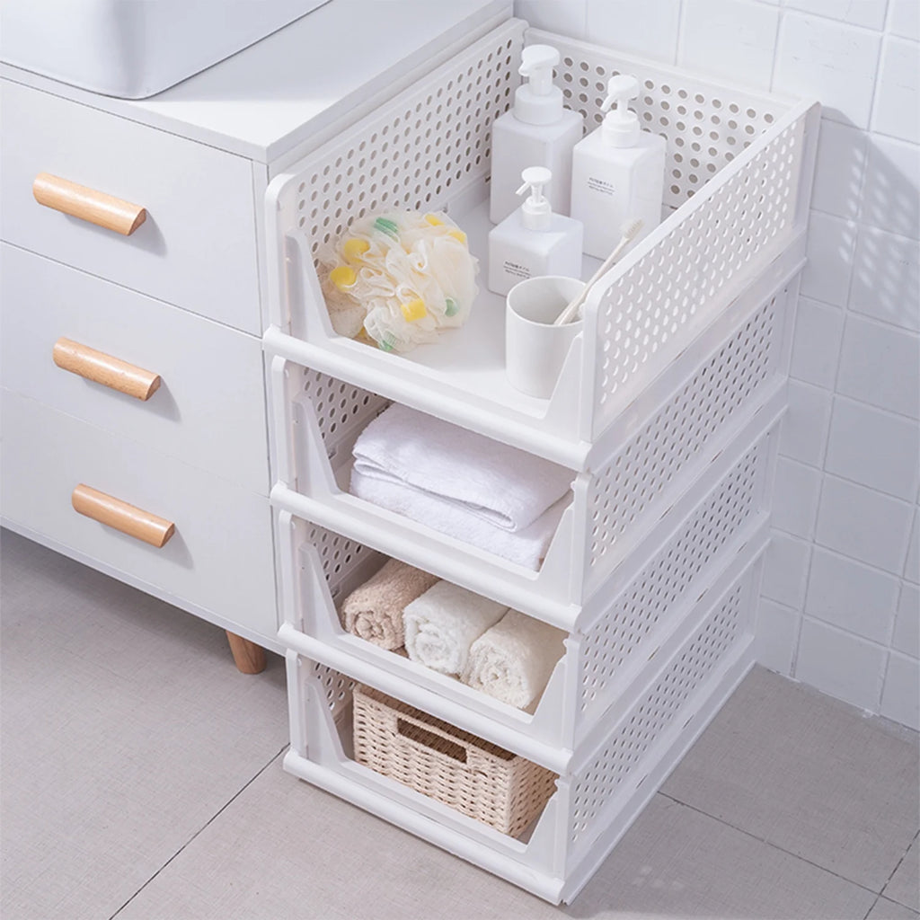 White 4 Pack Stackable Plastic Storage Basket S2480