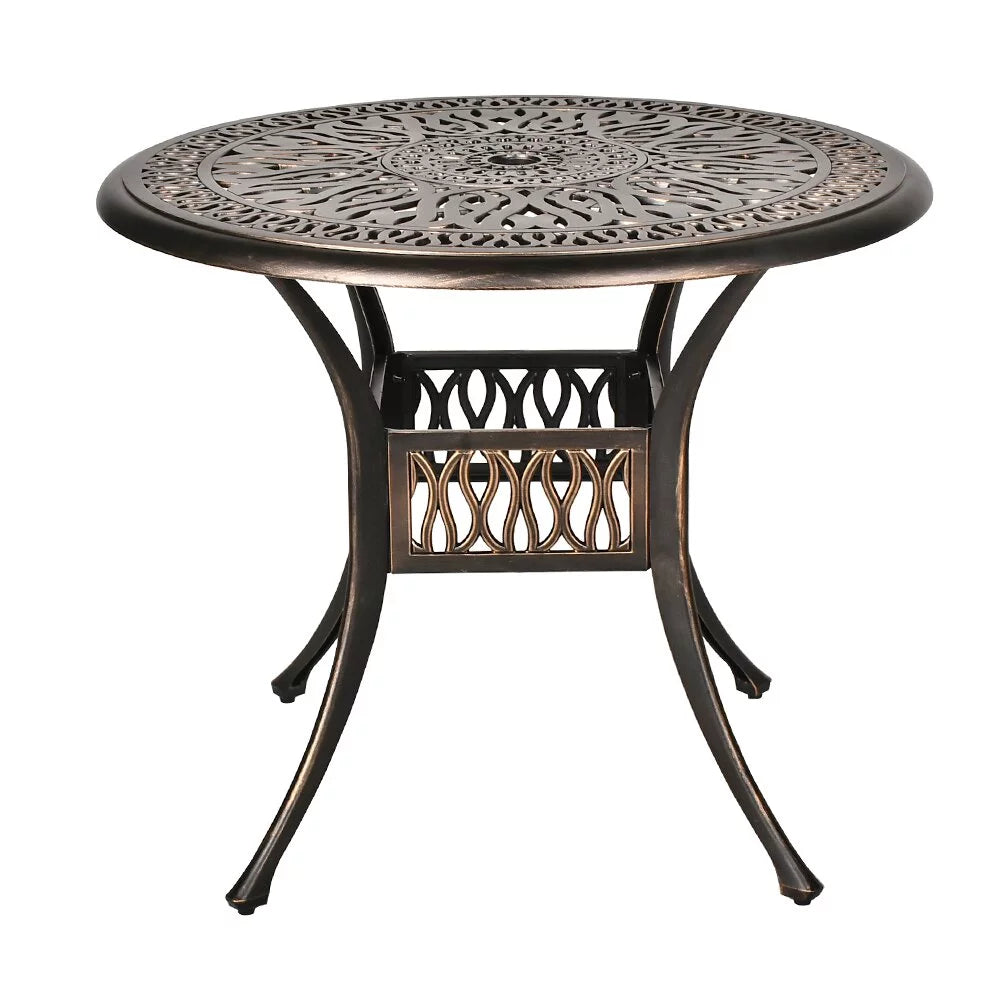 35.4" Diameter Cast Aluminum Round Patio Dining Table with Umbrella Hole H39365