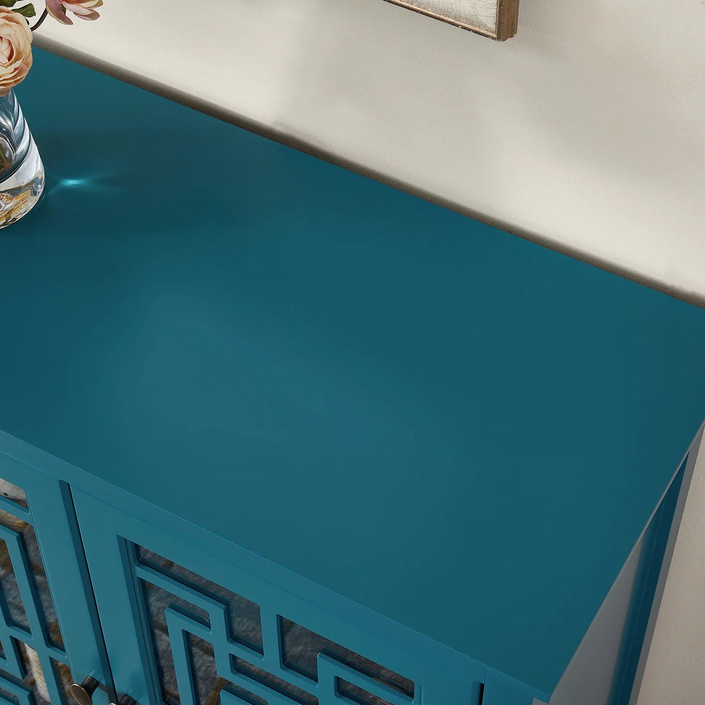 Teal Blue Wooden Buffet Cabinet with Adjustable Shelves D381