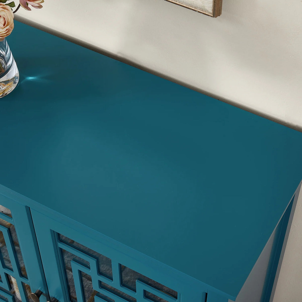 Teal Blue Wooden Buffet Cabinet with Adjustable Shelves D381