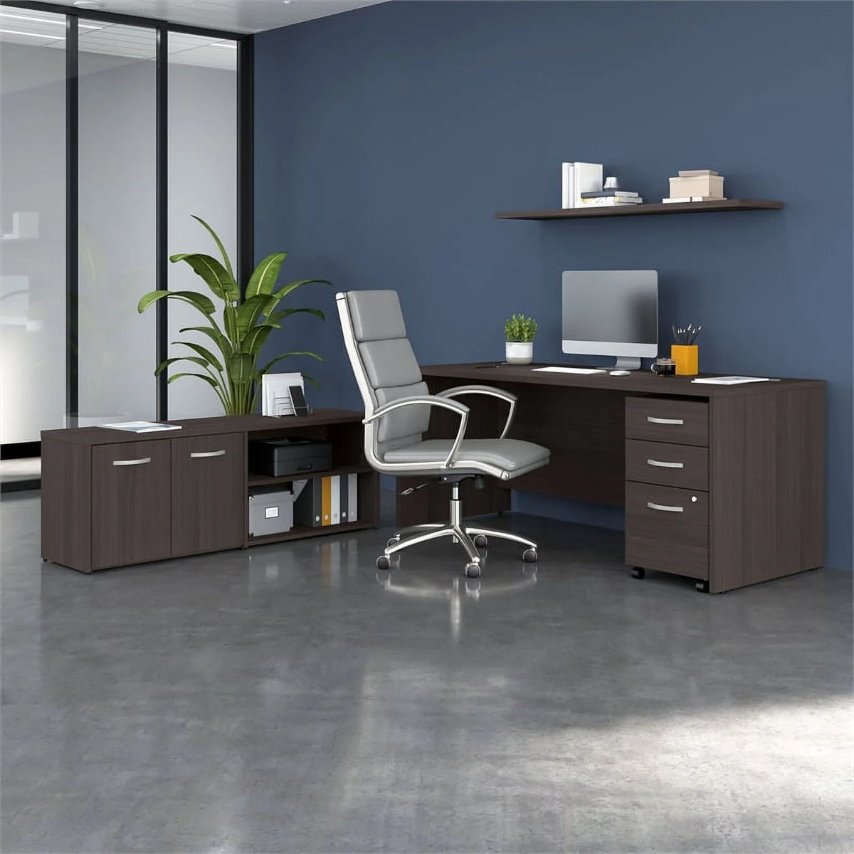 Gray Engineered Wood Office Desk with Drawers S657532