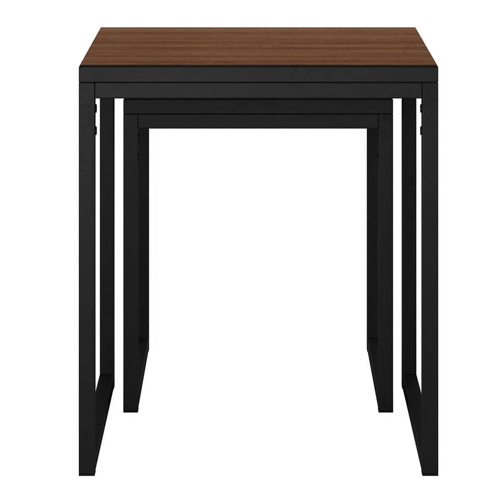 Brown Wood Grain Black Metal Nesting Side Tables U8095