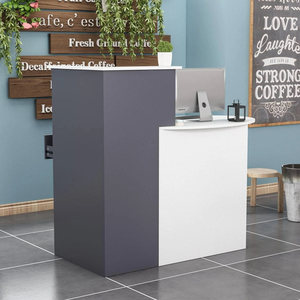 White and Dark Grey Reception Desk with Lockable Drawer E703621