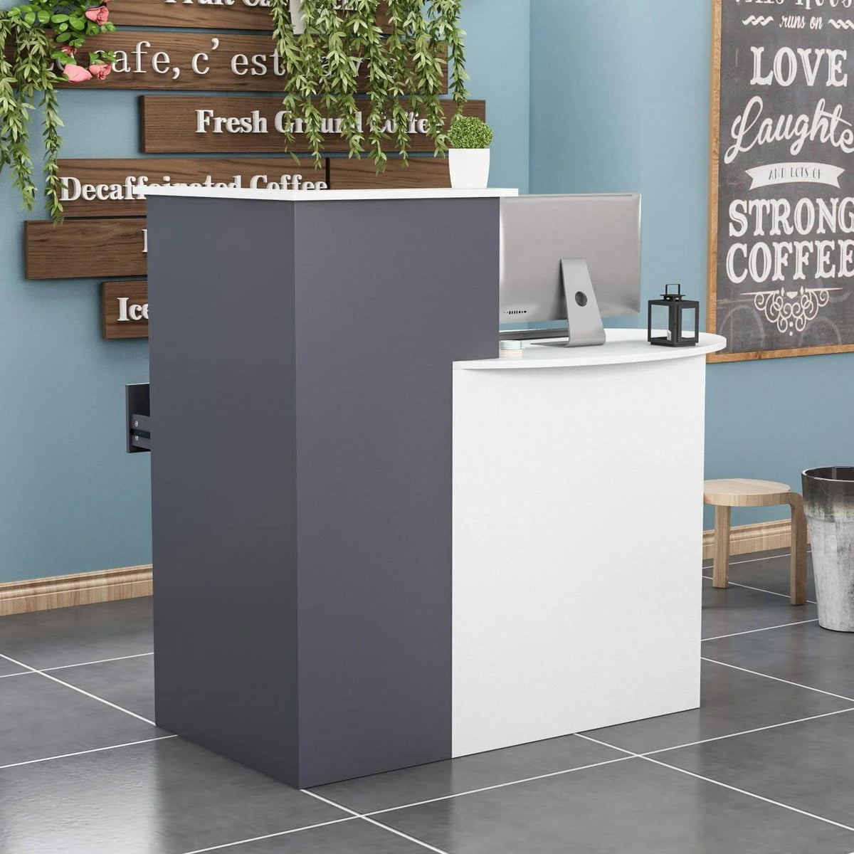 White and Dark Grey Reception Desk with Lockable Drawer E703621