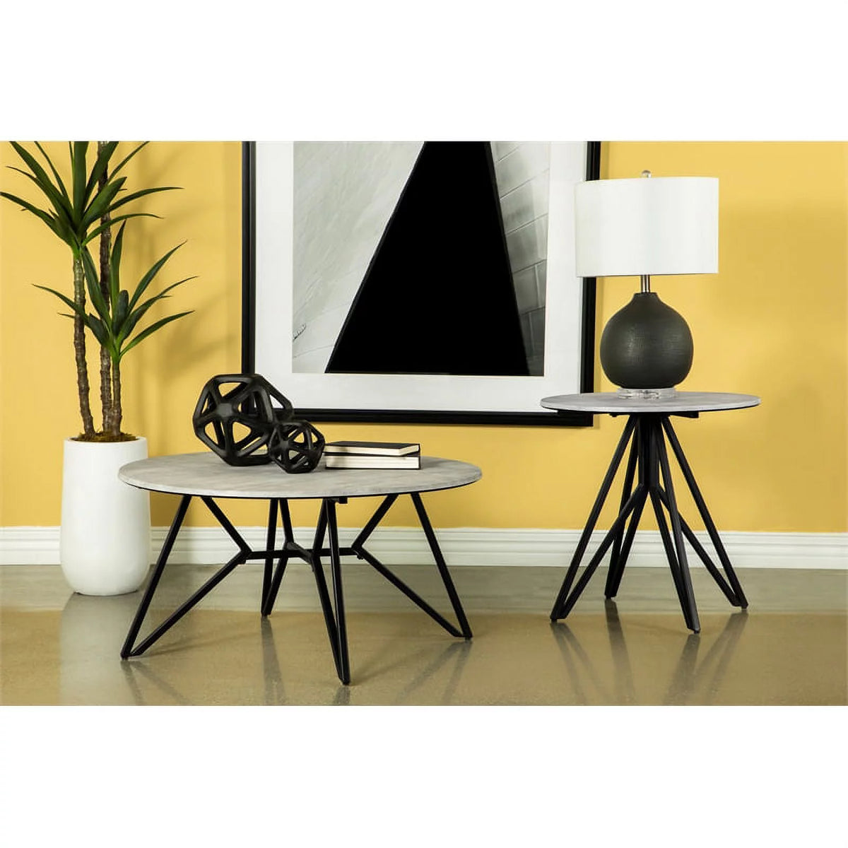 Modern Wood Round Coffee Table with Hairpin Legs in Gray G831